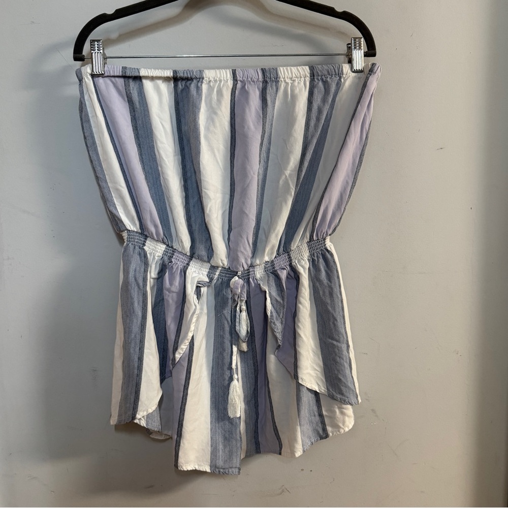 Ocean Drive Women’s Romper Large Stripe Smocked Layered Wrap Flowy Beachy